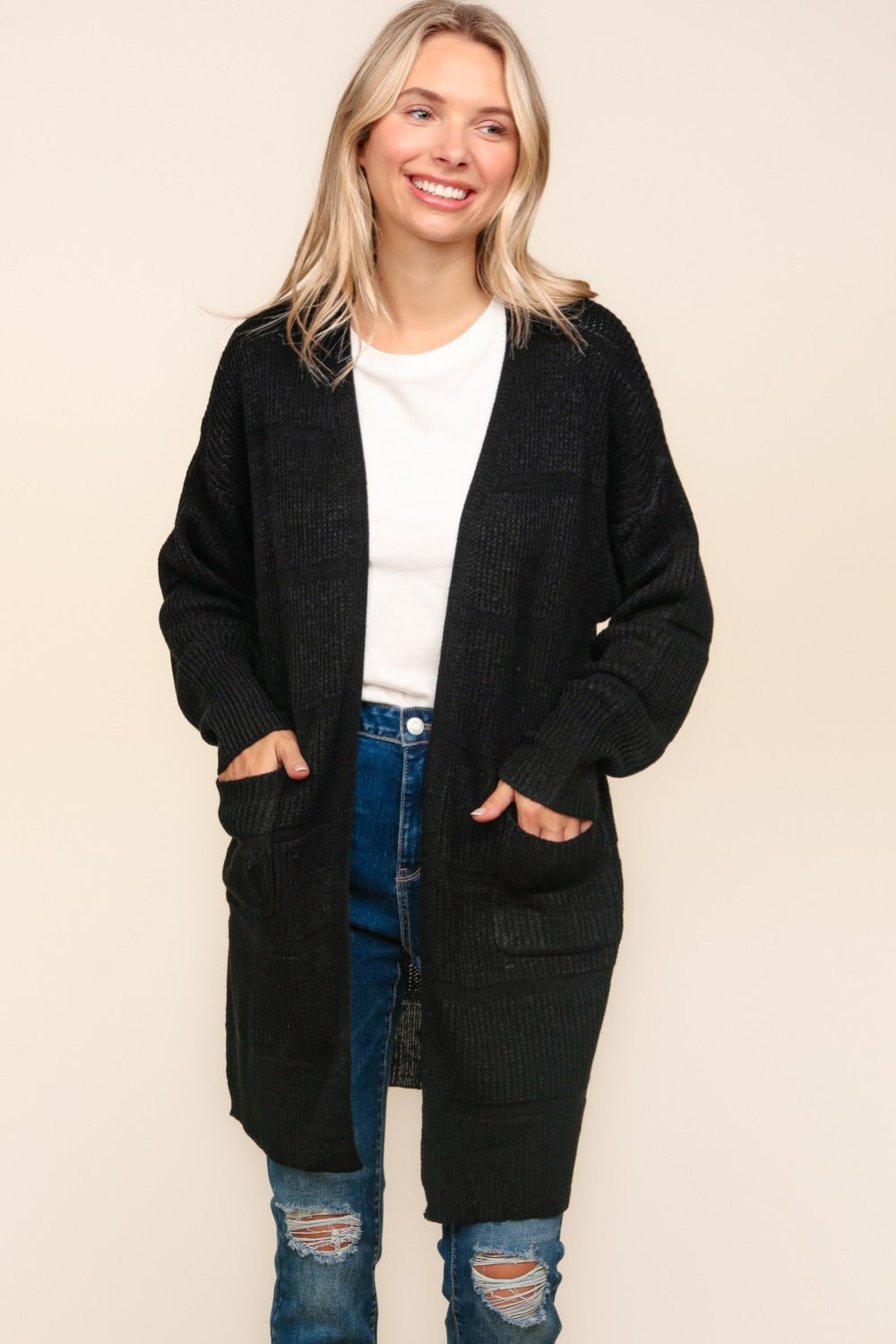 Haptics - Black Open Front Cardigan with Pockets