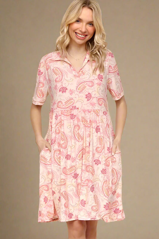 Haptics - Blush Paisley Collared Babydoll Mini Dress