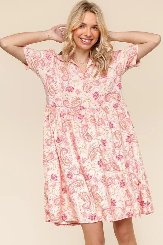 Haptics - Blush Paisley Collared Babydoll Mini Dress