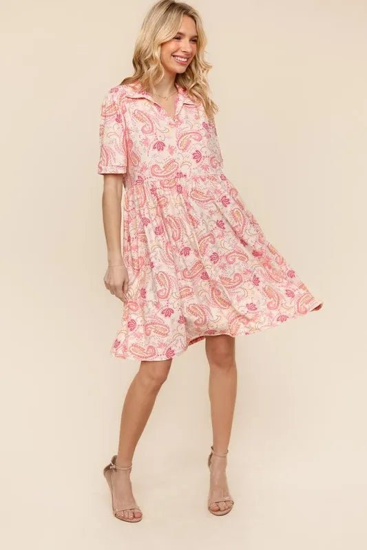 Haptics - Blush Paisley Collared Babydoll Mini Dress