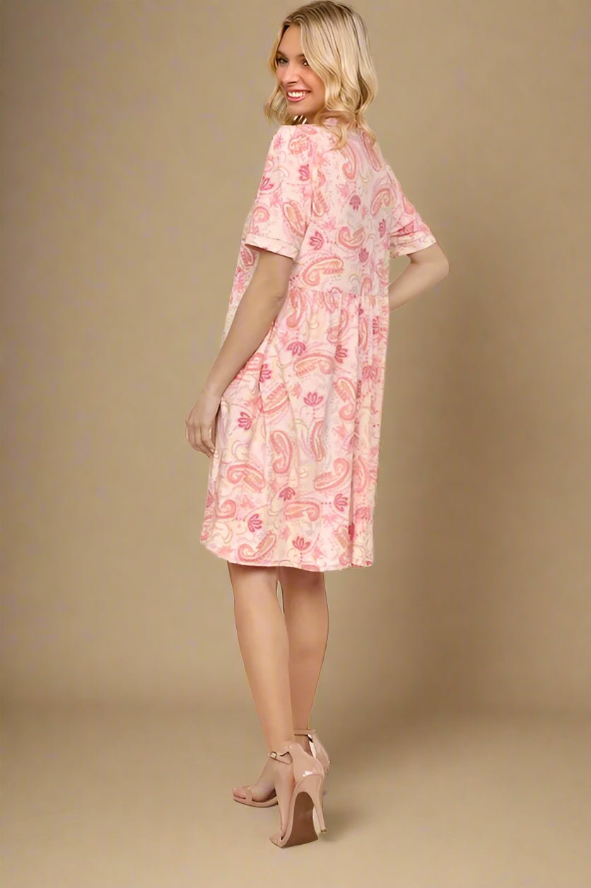Haptics - Blush Paisley Collared Babydoll Mini Dress
