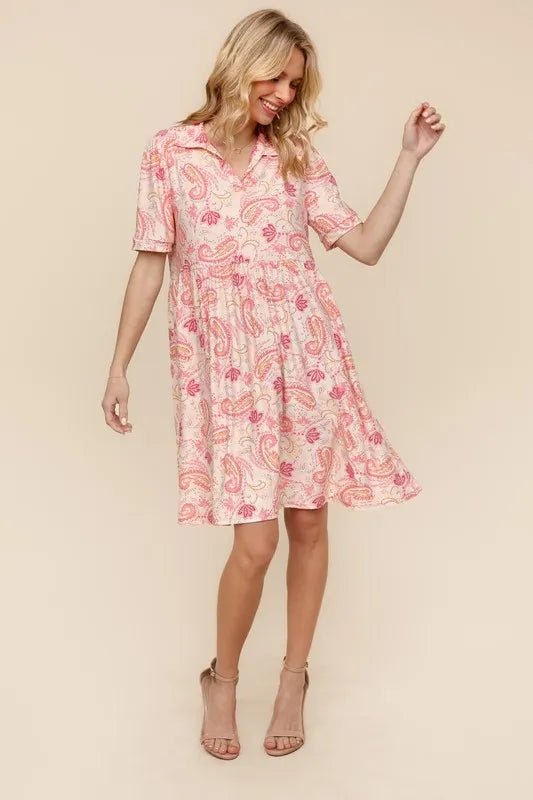 Haptics - Blush Paisley Collared Babydoll Mini Dress