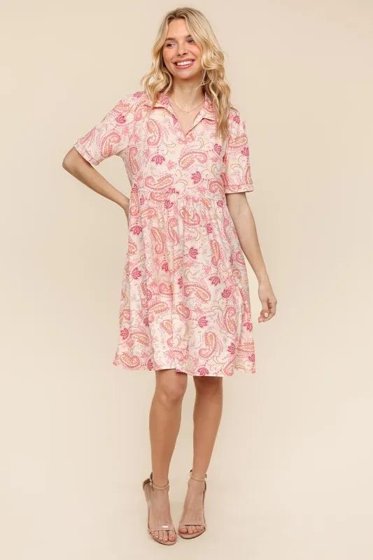 Haptics - Blush Paisley Collared Babydoll Mini Dress
