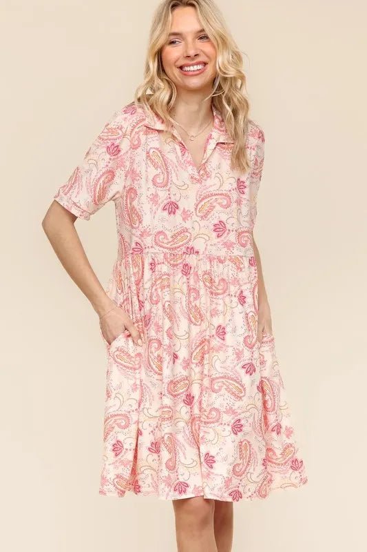 Haptics - Blush Paisley Collared Babydoll Mini Dress