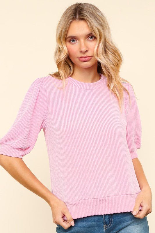 Haptics - Blush Pink Rib Knit Half Sleeve Top