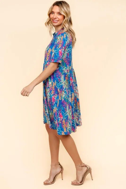 Haptics - Bold Blue Floral Collared Babydoll Mini Dress