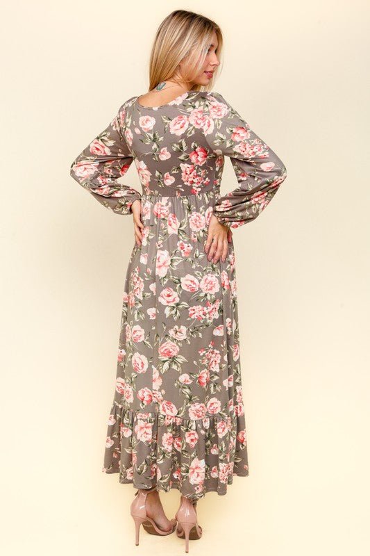 Haptics - Floral Twisted Detail Ruffled Hem Maxi Dress in Mauve Blush