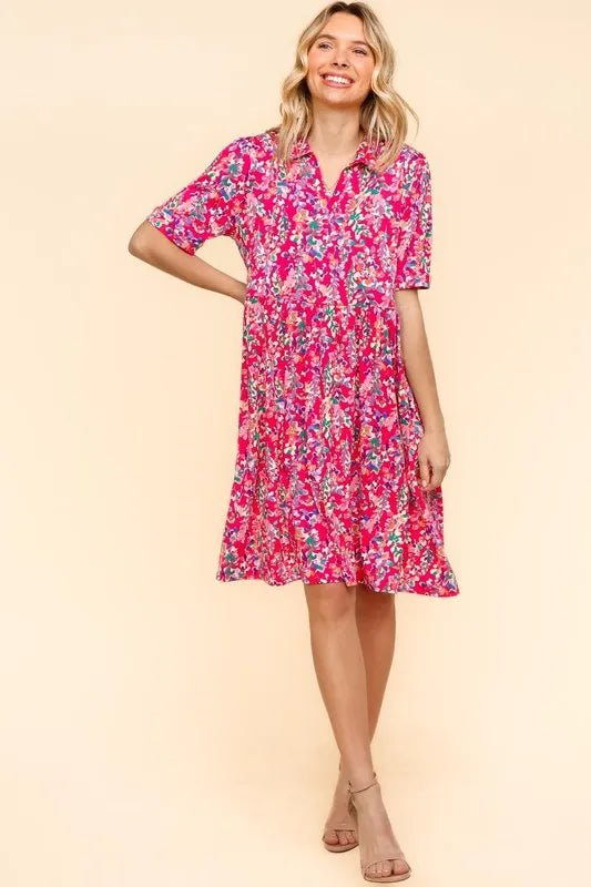 Haptics - Fuchsia Wildflower Collared Mini Dress