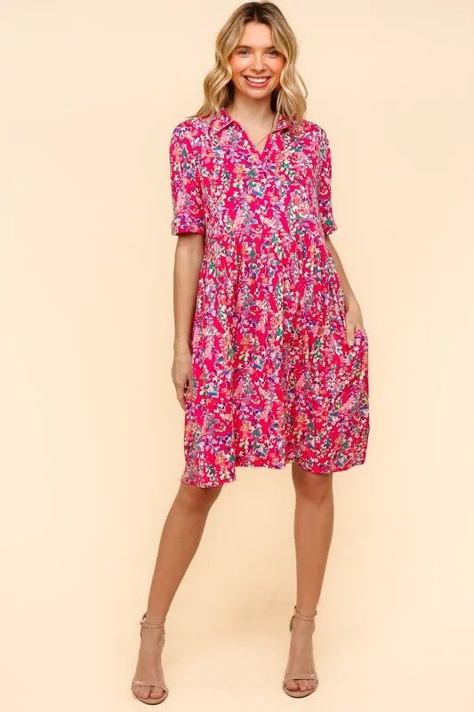Haptics - Fuchsia Wildflower Collared Mini Dress