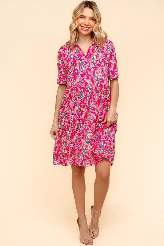 Haptics - Fuchsia Wildflower Collared Mini Dress