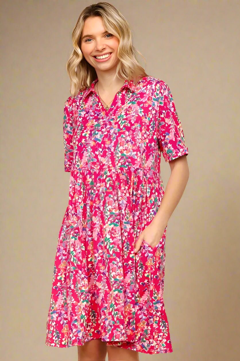 Haptics - Fuchsia Wildflower Collared Mini Dress