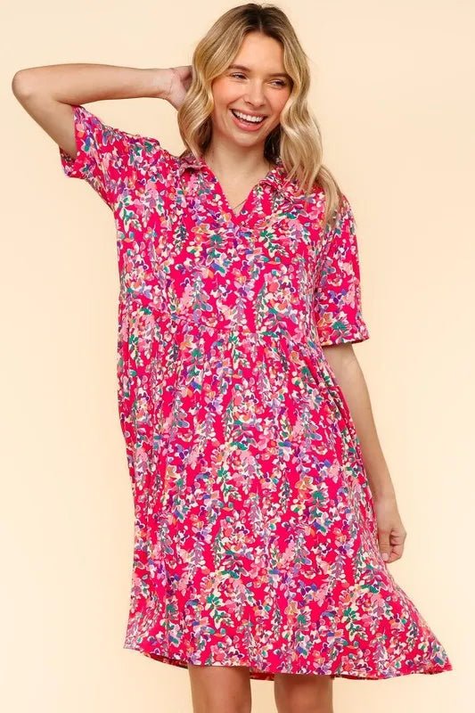 Haptics Johnny Collar Babydoll Dress with Side Pockets Fuchsia / S Haptics Johnny Collar Babydoll Dress with Side Pockets Fuchsia / S