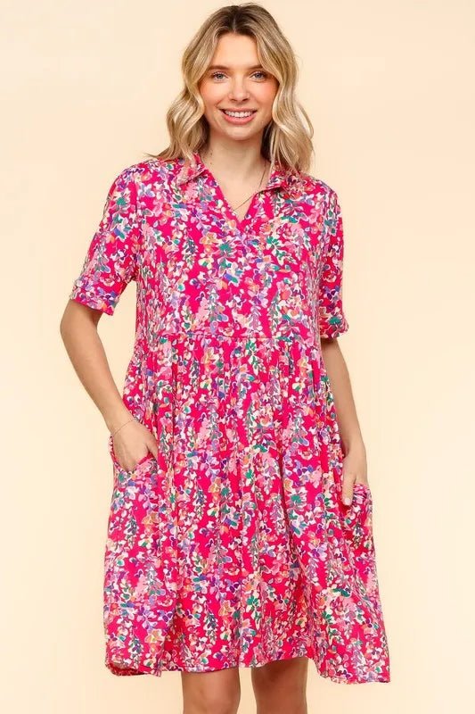 Haptics - Fuchsia Wildflower Collared Mini Dress