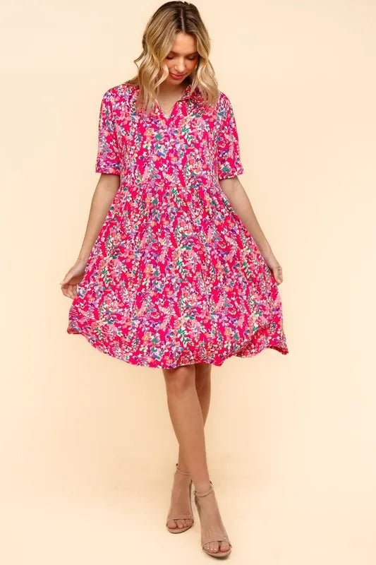Haptics - Fuchsia Wildflower Collared Mini Dress
