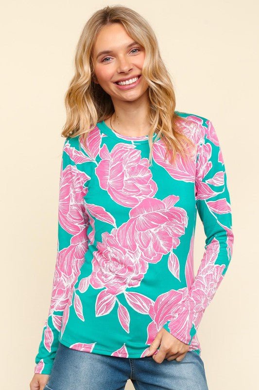 Haptics - Mint & Pink Floral Long Sleeve T-Shirt