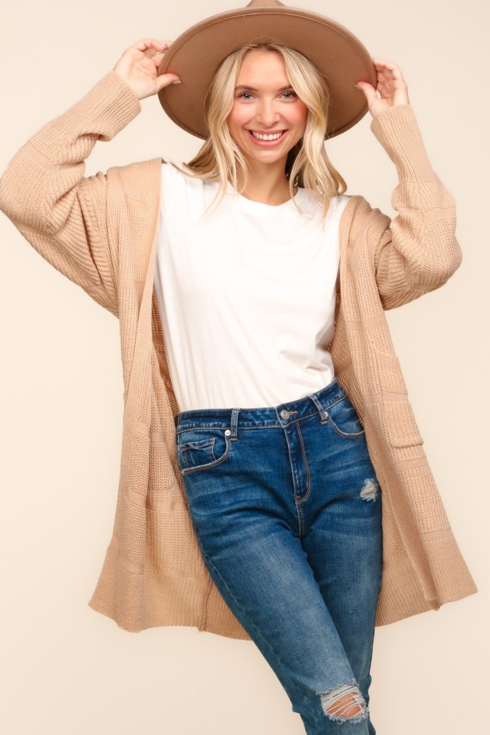 Haptics - Open Front Cardigan with Pockets in Taupe