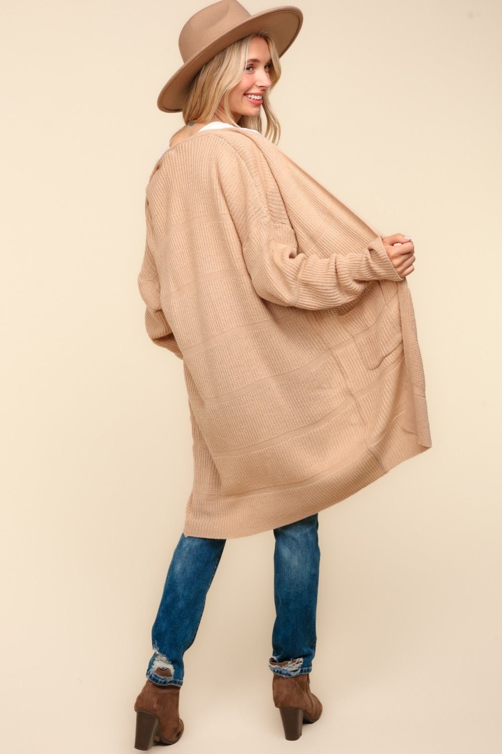 Haptics - Open Front Cardigan with Pockets in Taupe