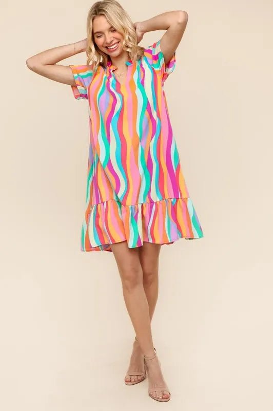 Haptics - Rainbow Swirl Ruffle Mini Dress