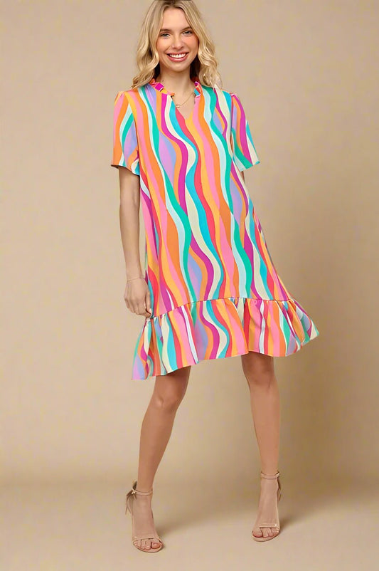 Haptics - Rainbow Swirl Ruffle Mini Dress