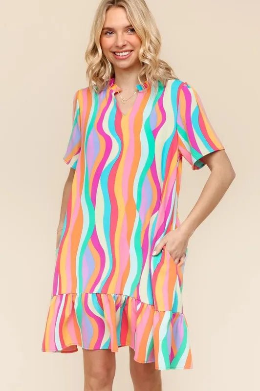 Haptics - Rainbow Swirl Ruffle Mini Dress