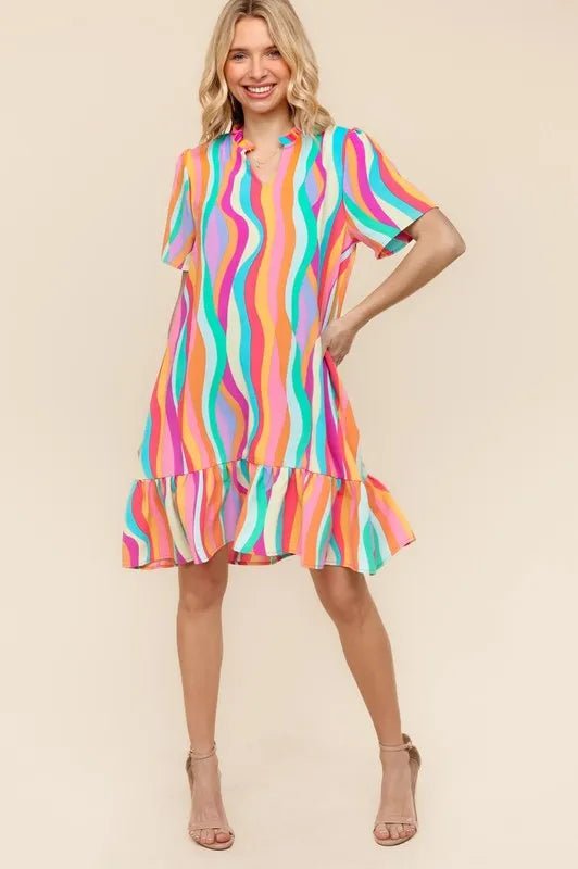 Haptics - Rainbow Swirl Ruffle Mini Dress