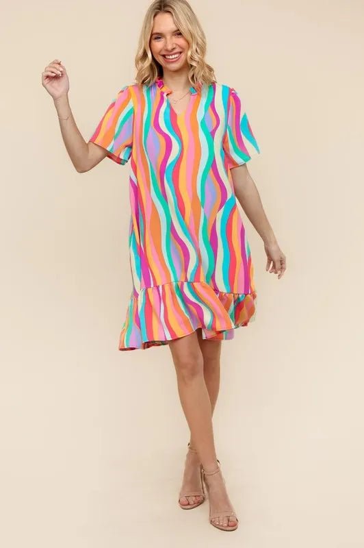 Haptics - Rainbow Swirl Ruffle Mini Dress