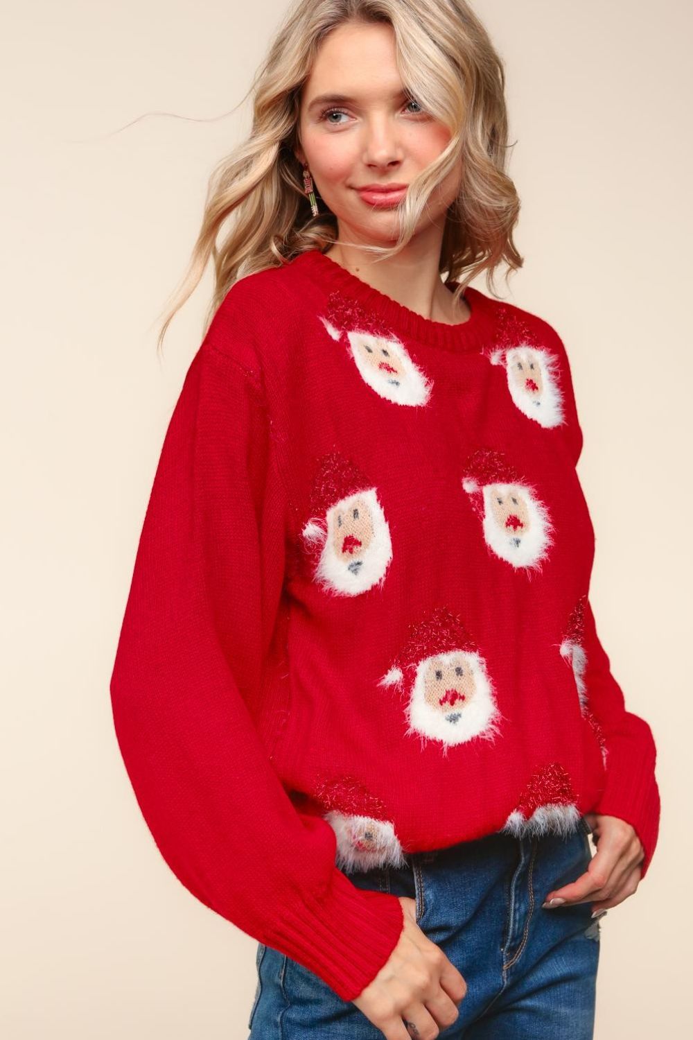 Haptics - Red Santa Sparkle Brushed Sweater