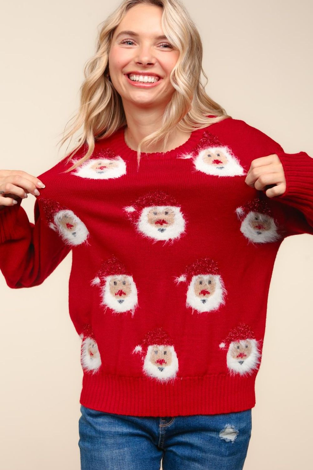 Haptics - Red Santa Sparkle Brushed Sweater