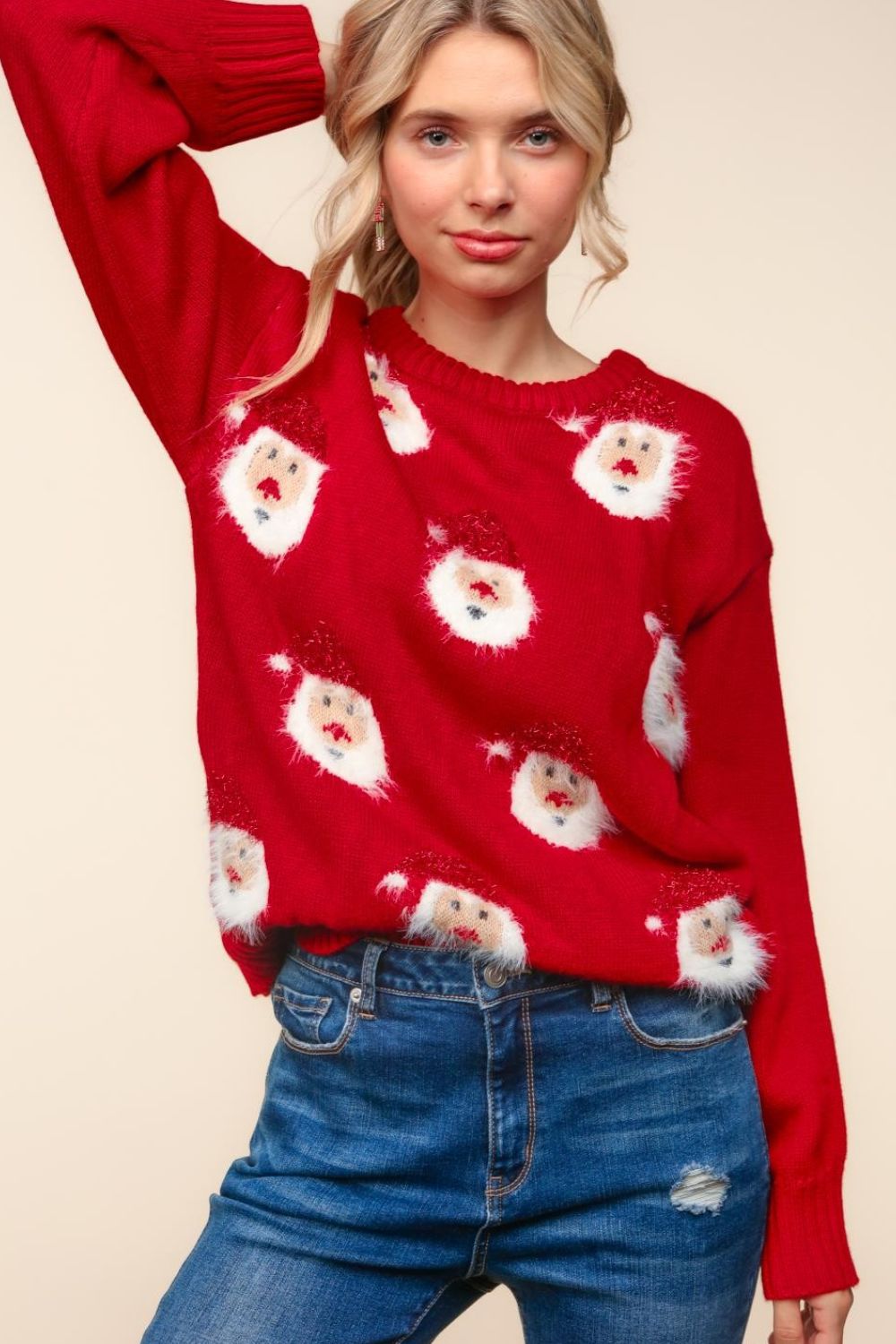 Haptics - Red Santa Sparkle Brushed Sweater