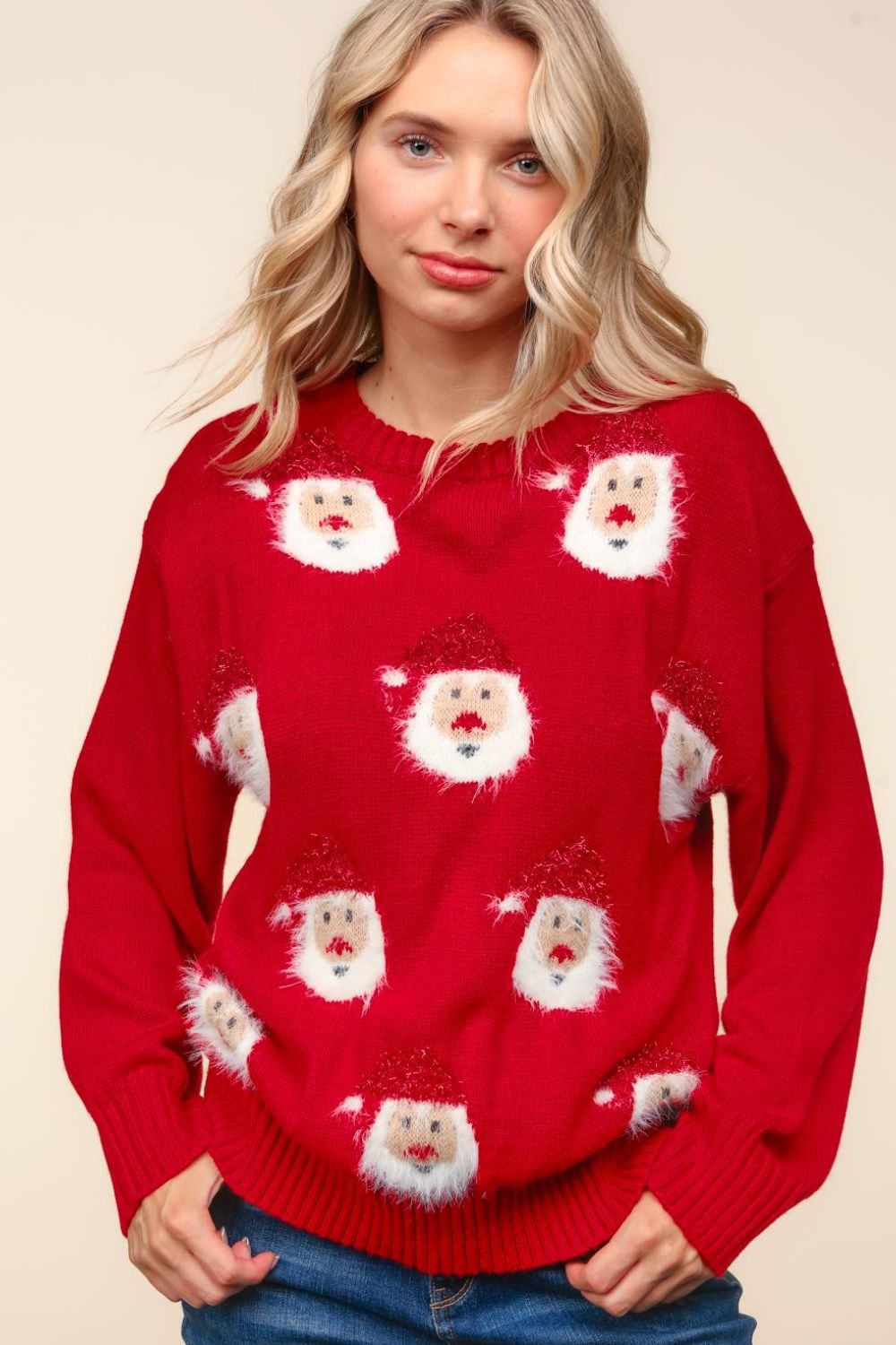 Haptics - Red Santa Sparkle Brushed Sweater