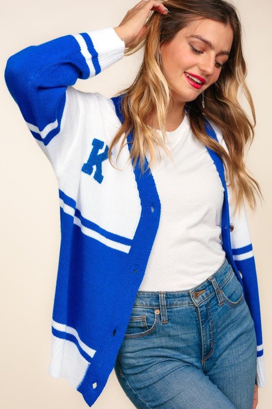 Haptics - Royal Blue V - Neck Varsity Cardigan