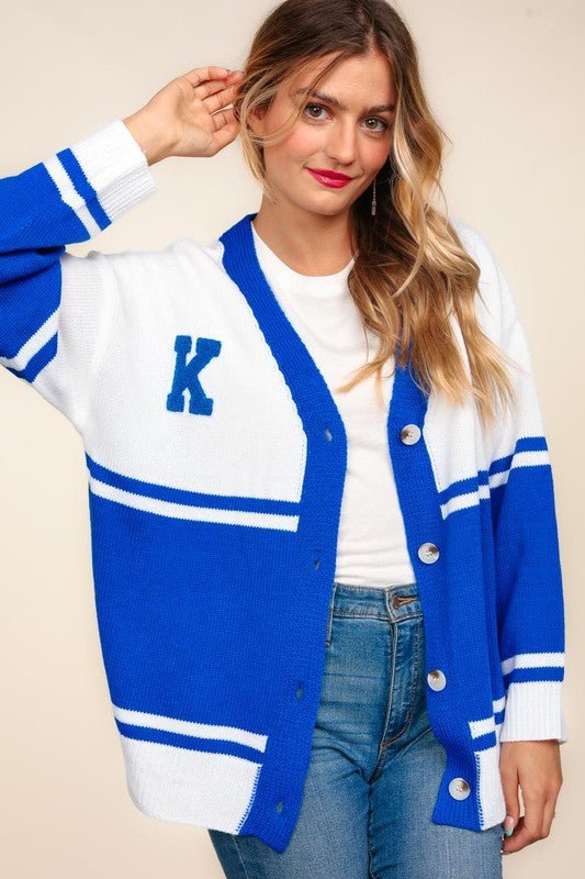 Haptics - Royal Blue V - Neck Varsity Cardigan