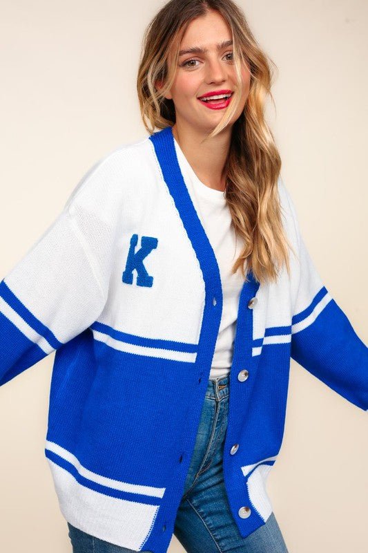 Haptics - Royal Blue V - Neck Varsity Cardigan