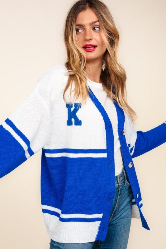 Haptics - Royal Blue V - Neck Varsity Cardigan