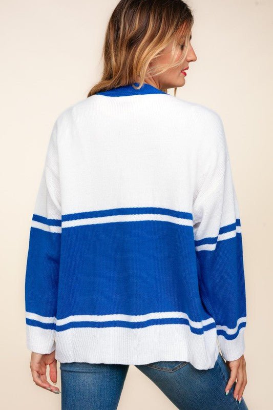 Haptics - Royal Blue V - Neck Varsity Cardigan