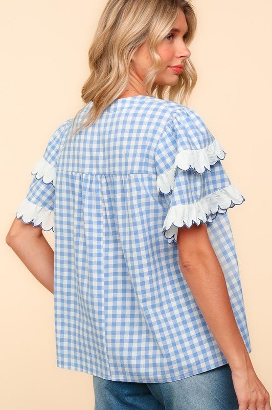 Haptics - Sky Blue Plaid Short Sleeve Blouse