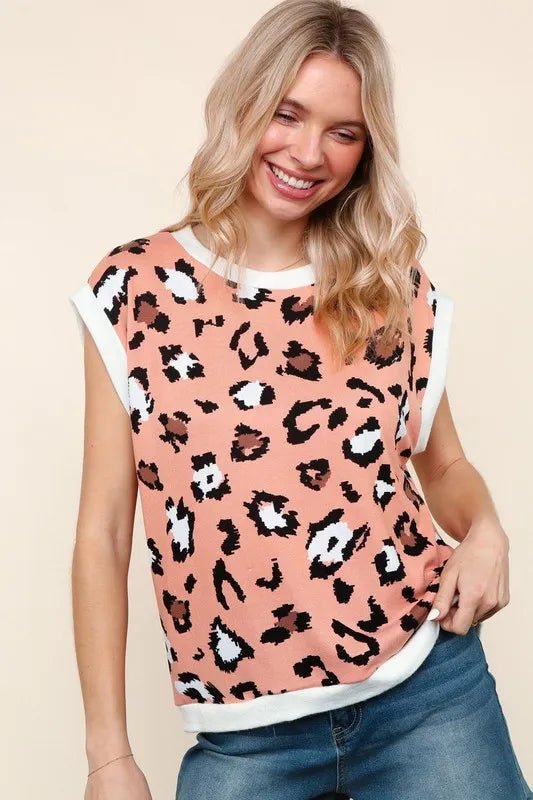 Haptics - Sleeveless Leopard Print Top – Peach Mix