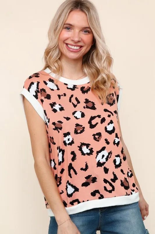 Haptics - Sleeveless Leopard Print Top – Peach Mix