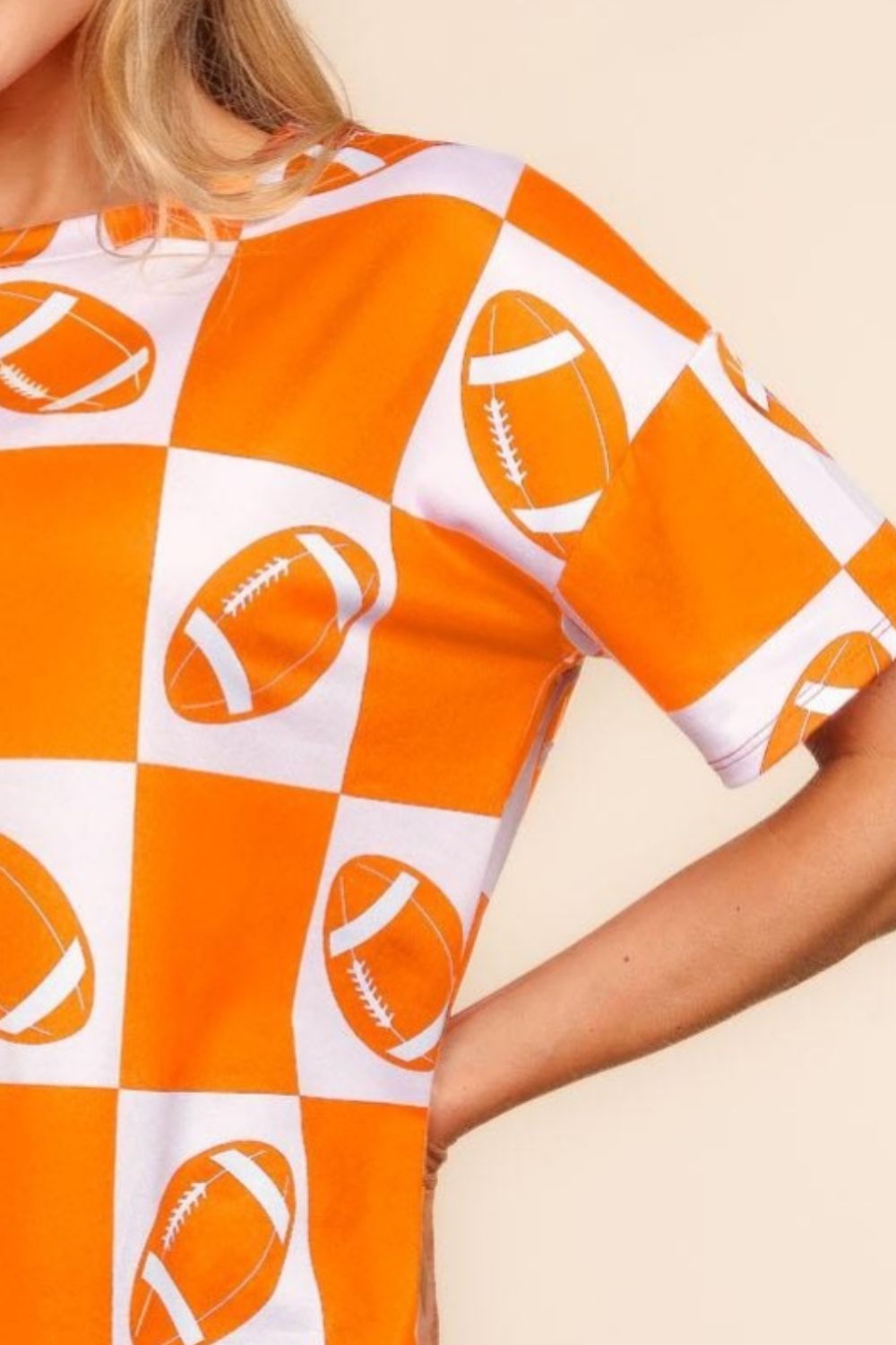 HapticsFootball Checkered Print Short Sleeve T - Shirt in Orange