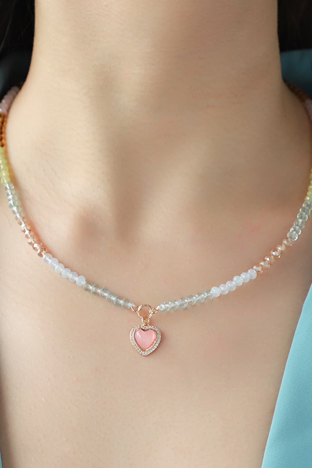 Heart Zircon Halo Pendant Beaded NecklaceNecklaceBeach Rose Co.