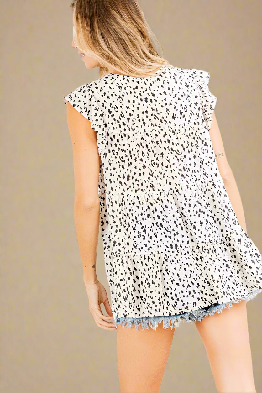 Heimish - Black & Ivory Animal Print Tiered Ruffled Blouse