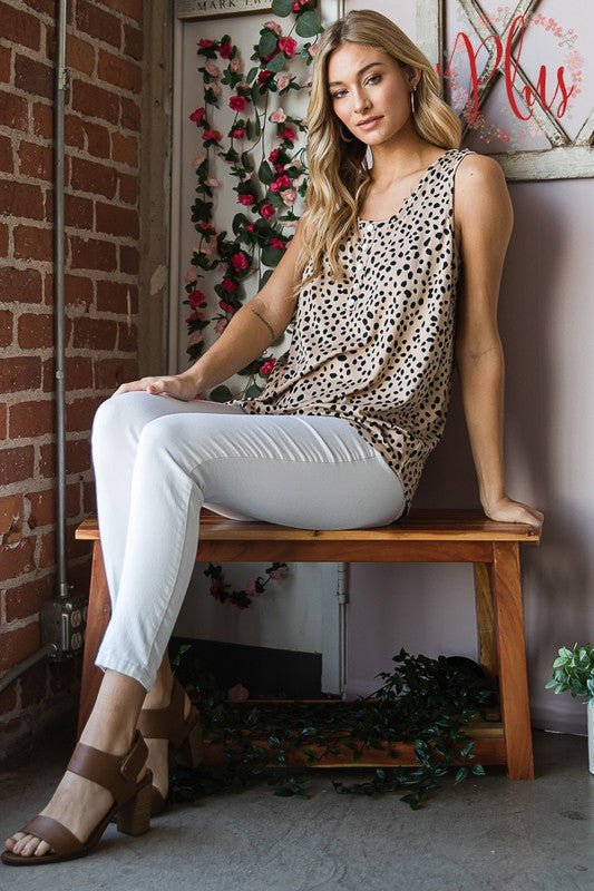 Heimish - Black & Khaki Animal Print Sleeveless Top