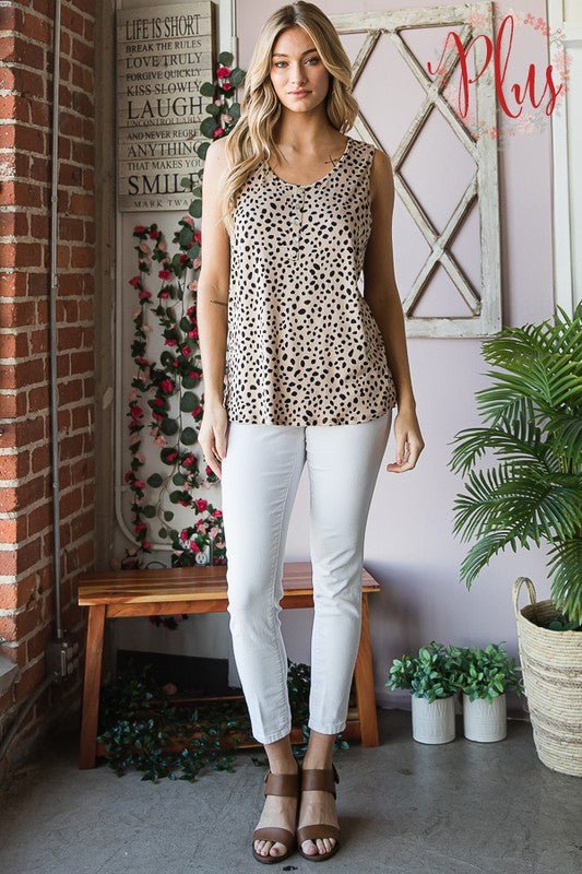 Heimish - Black & Khaki Animal Print Sleeveless Top