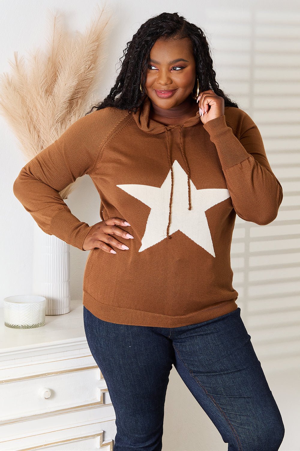 Heimish - Brown Star Graphic Hooded Sweater