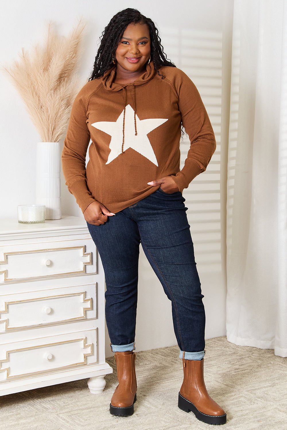 Heimish - Brown Star Graphic Hooded Sweater