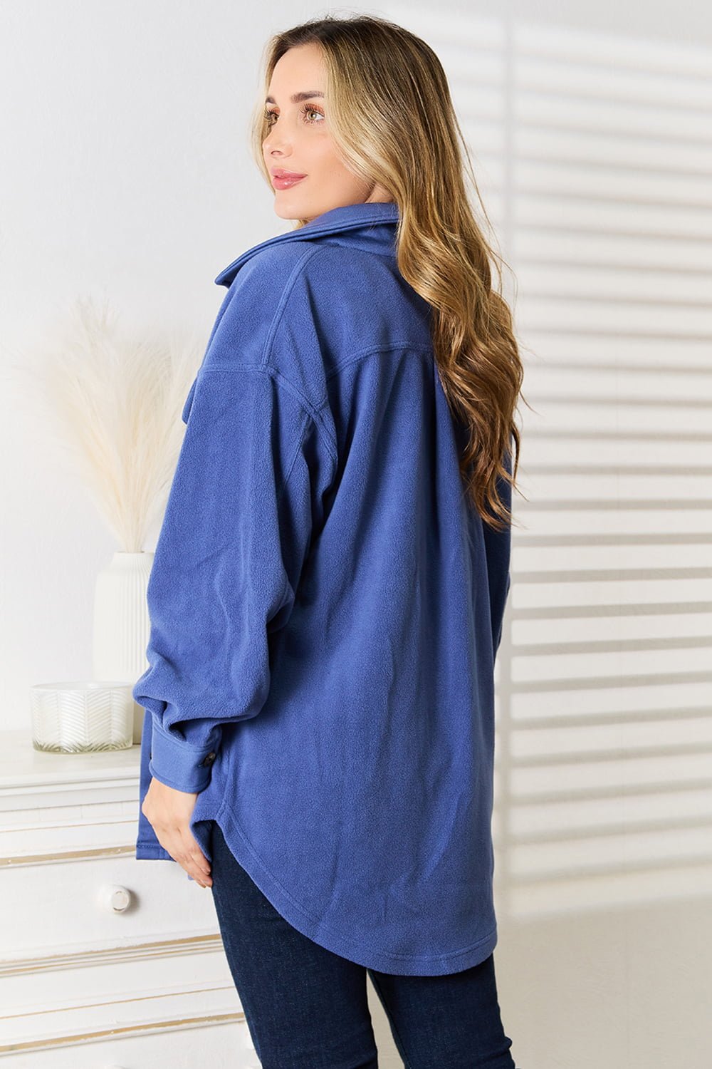 Heimish - Button Down Shacket in Dusty Blue