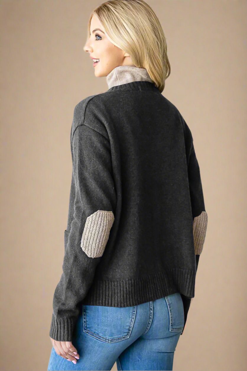 Heimish - Dark Gray Elbow Patch Button Down Cardigan