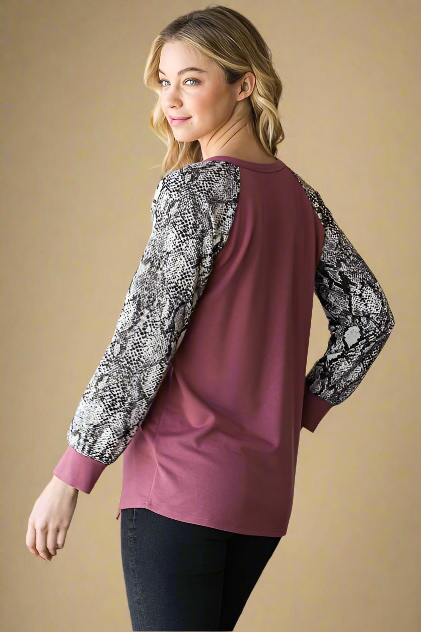 Heimish - Deep Purple Snakeskin Print Half Button Top