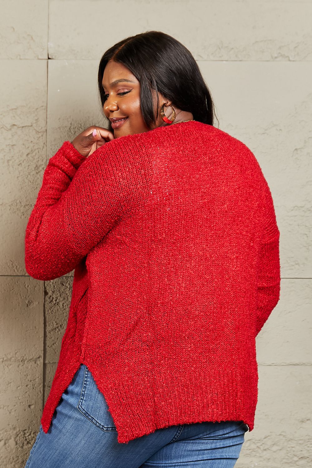 Heimish - Draped Hem Long Sleeve Knit Sweater in Red