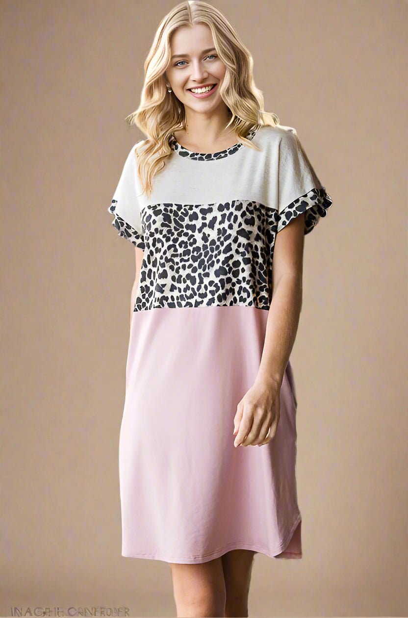 Heimish - Dusty Pink Color Block Mini Tee Dress